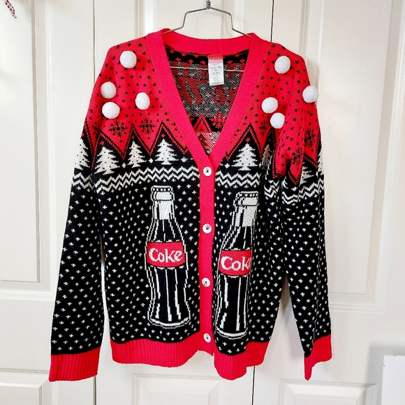 Coca-Colar Polar Bear Christmas Cardigan‎ size Large Holiday - Picture 1 of 5